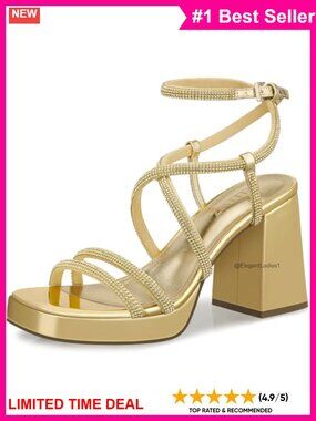 Strappy High Heel Sandals Chunky Platform Block Heel Buckle Ankle Strap